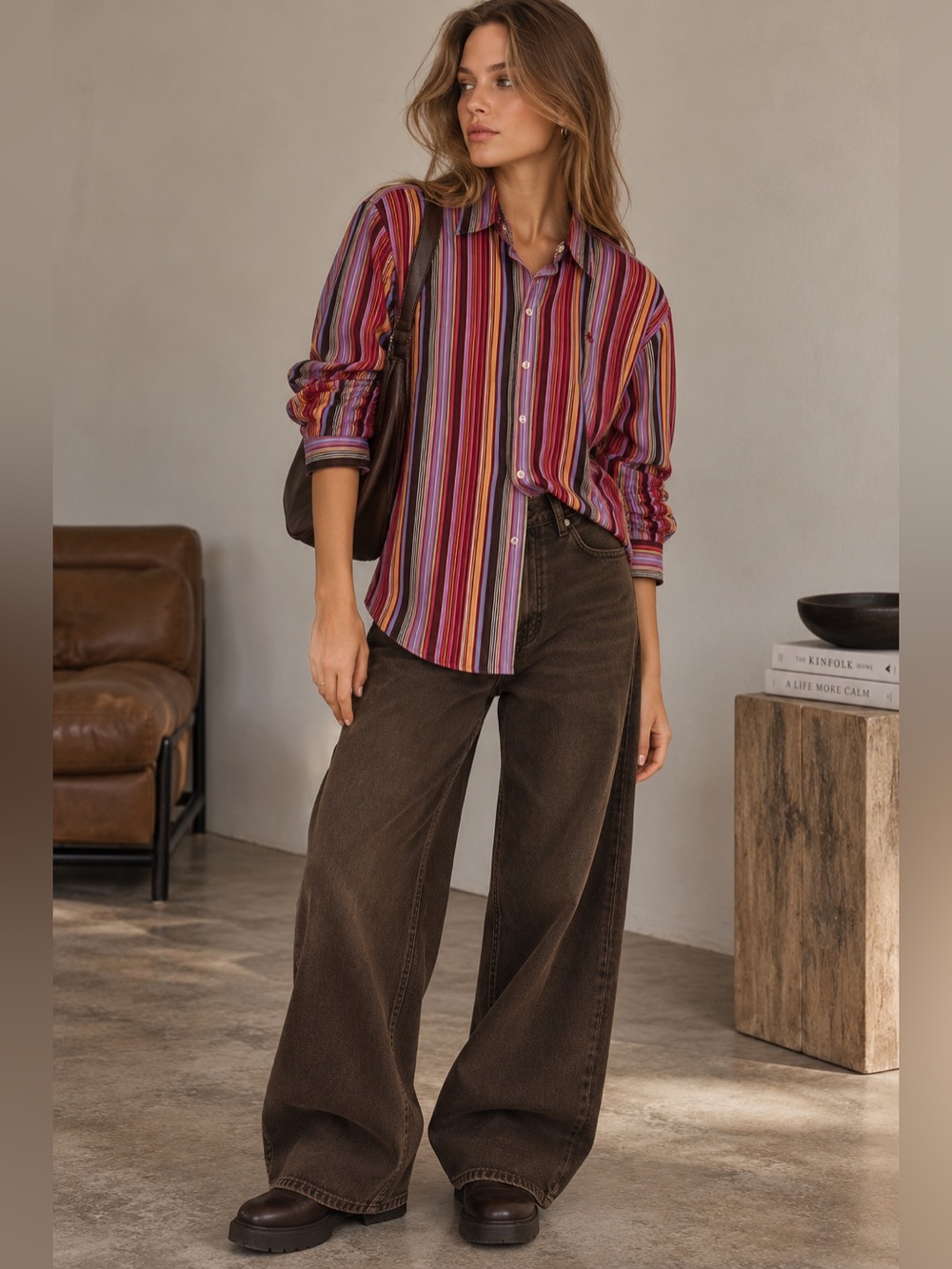 Lauren Ralph Lauren Womens Plus Size M P Multicolor Stripe Cotton Button Up Shi
